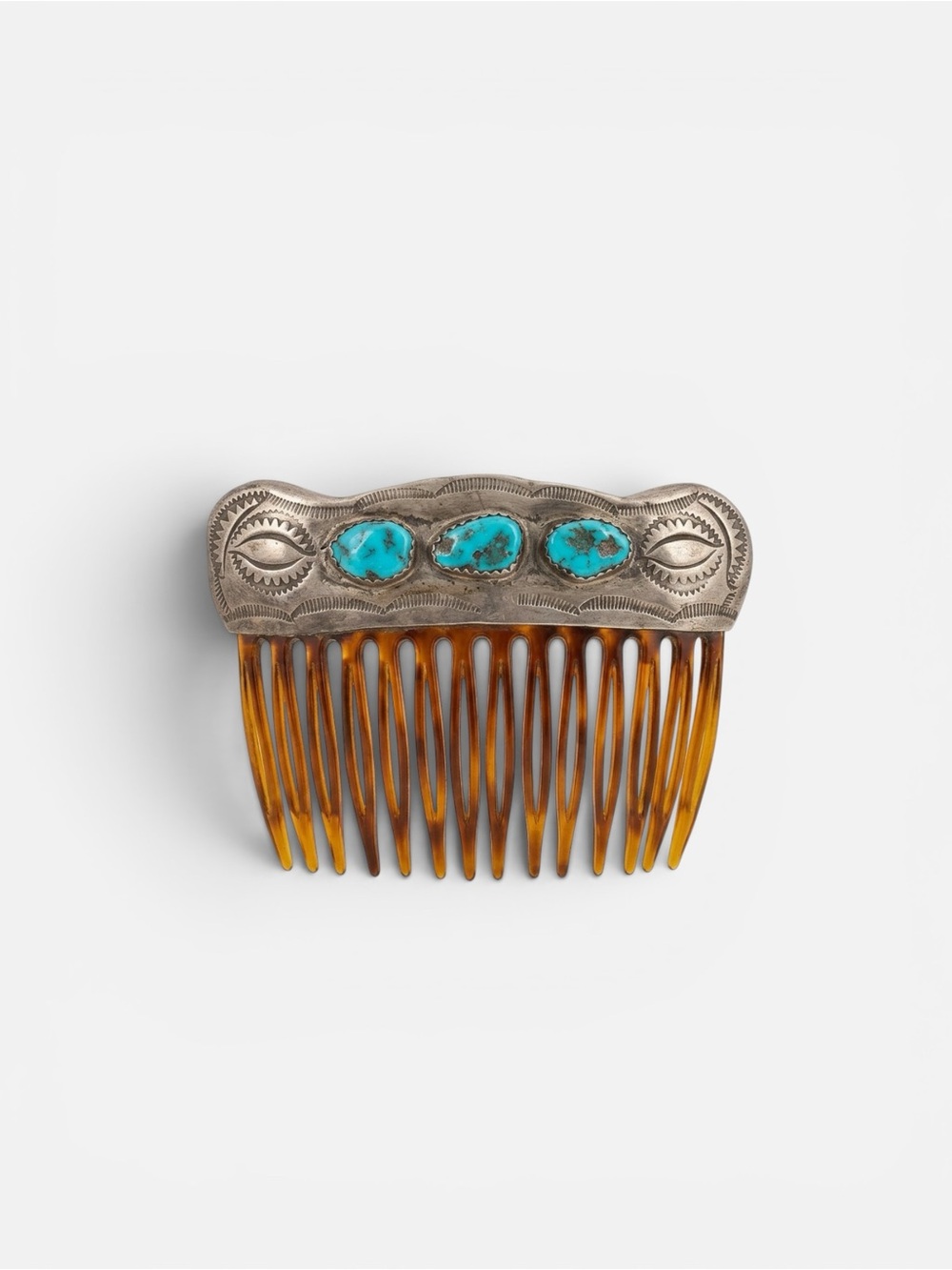 🪺 DDR Vintage Southwestern Triple Cabochon Hair Comb ~ Turquoise